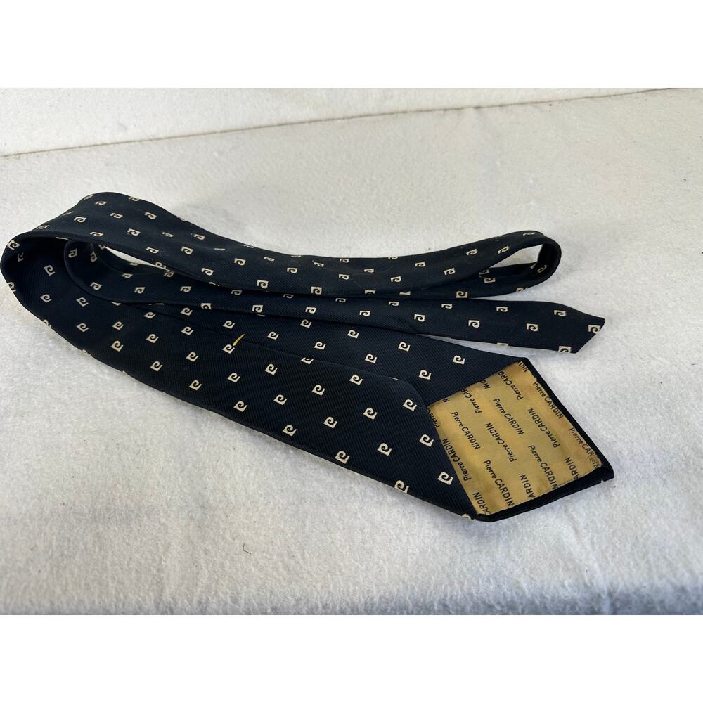 Pierre Cardin Vintage 70's Black Tie with Gold Logo Pattern